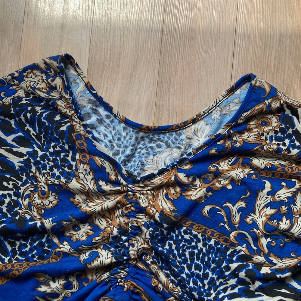 Floral print top boho w stretch adjustable length w/ cinch casual  M jrs - Picture 6 of 14